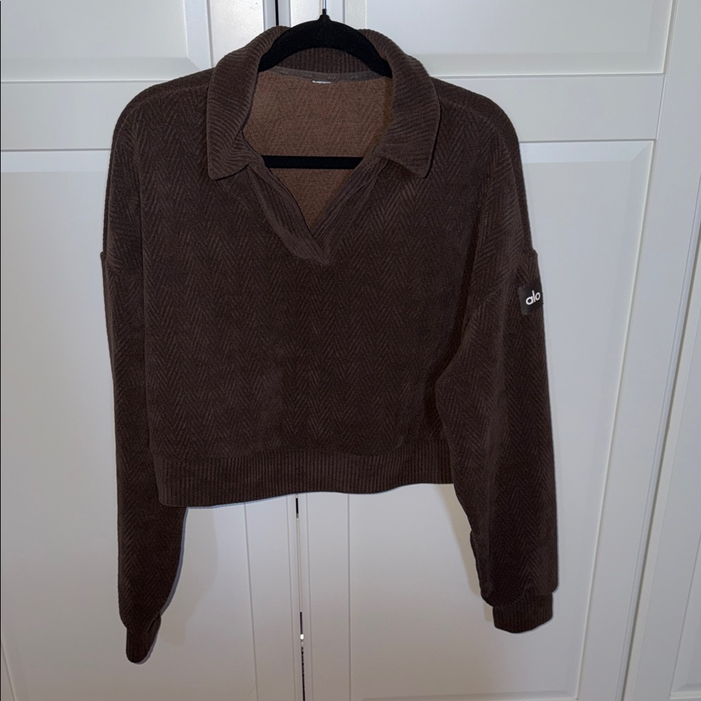 ALO Yoga Dark Brown Textured Cropped Top